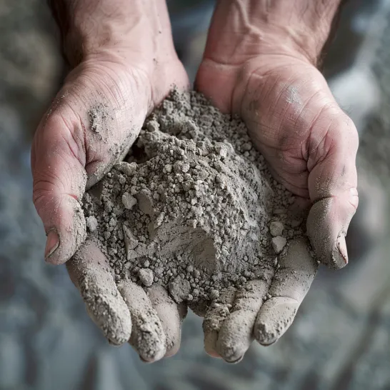 Hands holding fly ash