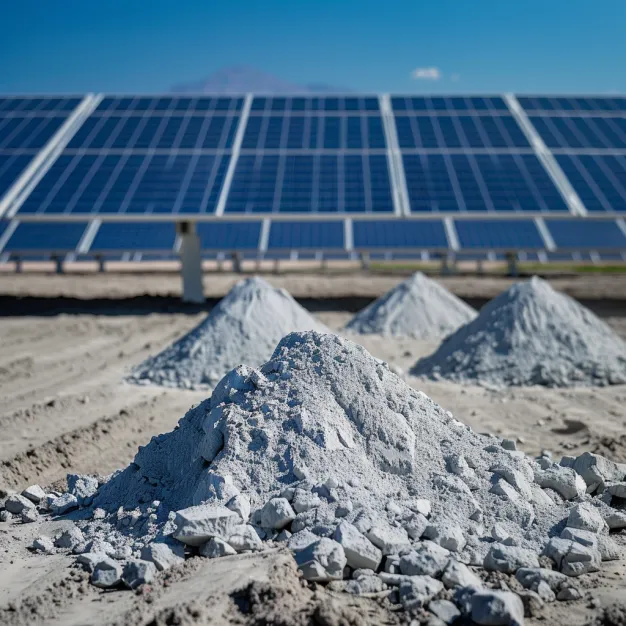 Rare earth minerals infront of solar panels